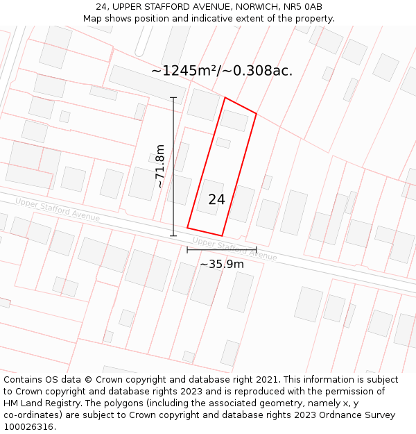 24, UPPER STAFFORD AVENUE, NORWICH, NR5 0AB: Plot and title map