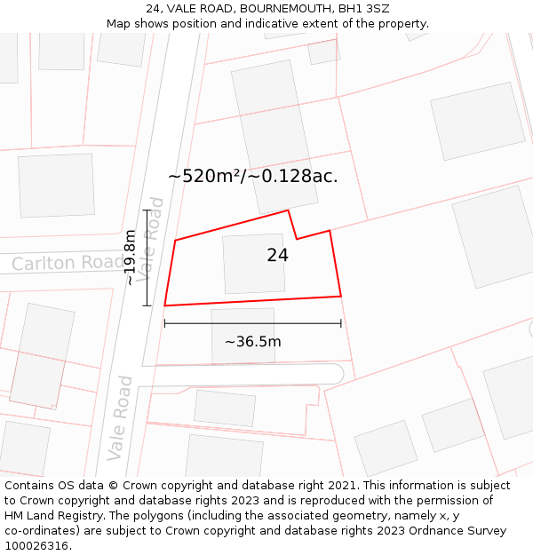 24, VALE ROAD, BOURNEMOUTH, BH1 3SZ: Plot and title map