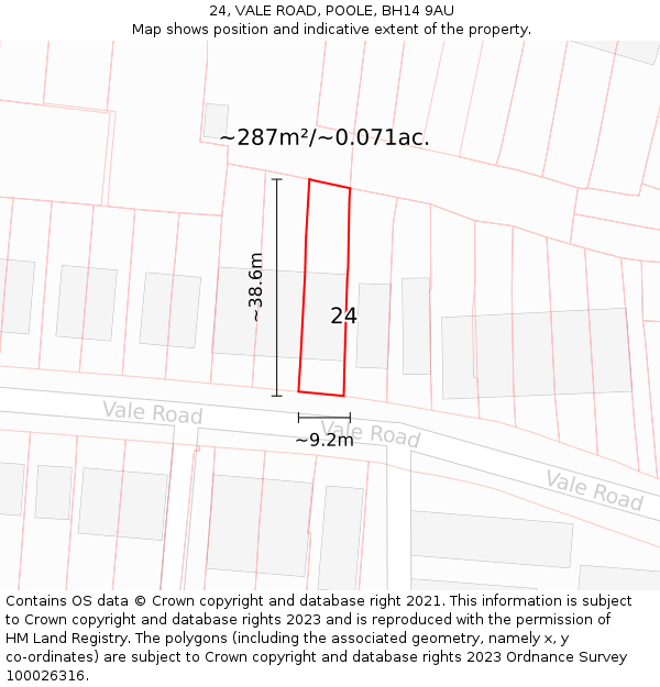 24, VALE ROAD, POOLE, BH14 9AU: Plot and title map