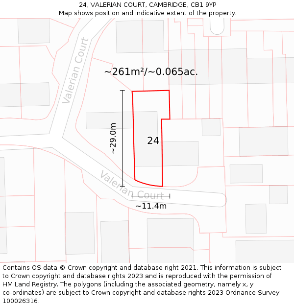 24, VALERIAN COURT, CAMBRIDGE, CB1 9YP: Plot and title map