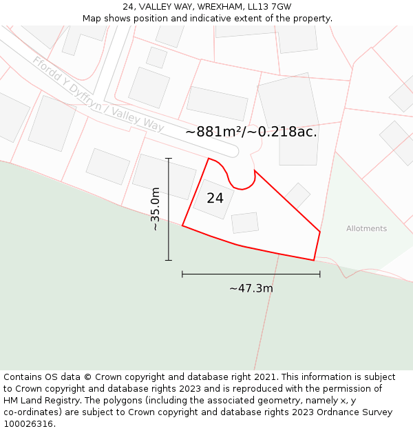 24, VALLEY WAY, WREXHAM, LL13 7GW: Plot and title map