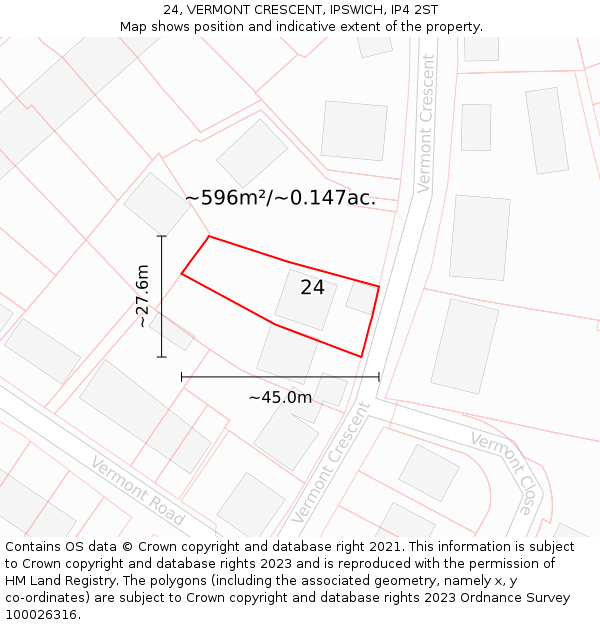 24, VERMONT CRESCENT, IPSWICH, IP4 2ST: Plot and title map