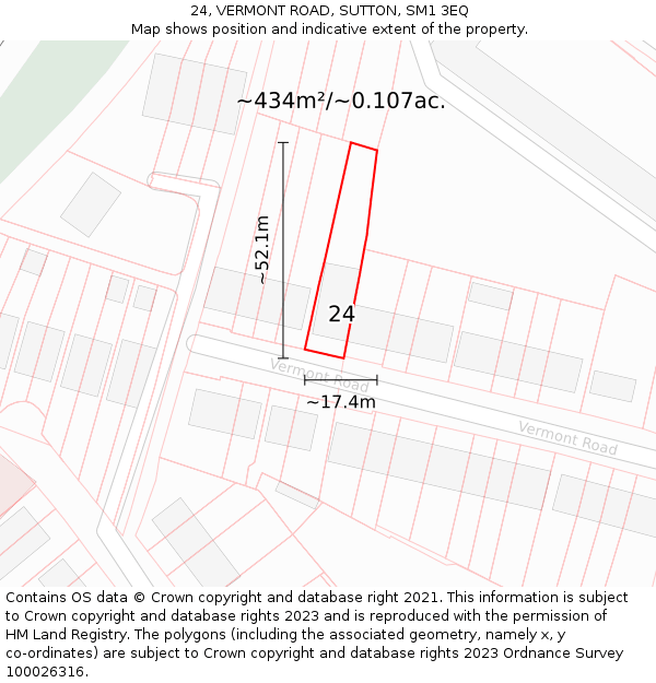 24, VERMONT ROAD, SUTTON, SM1 3EQ: Plot and title map