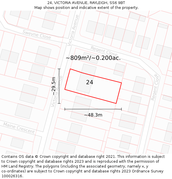 24, VICTORIA AVENUE, RAYLEIGH, SS6 9BT: Plot and title map
