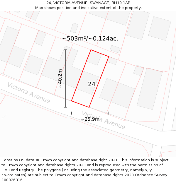 24, VICTORIA AVENUE, SWANAGE, BH19 1AP: Plot and title map
