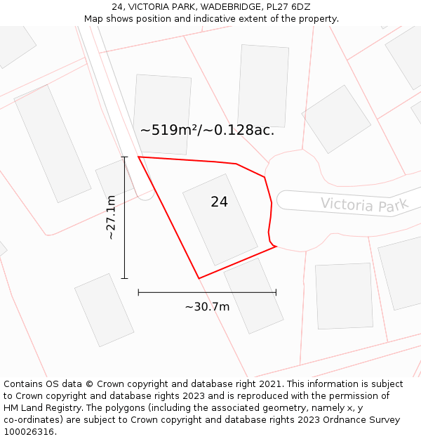 24, VICTORIA PARK, WADEBRIDGE, PL27 6DZ: Plot and title map