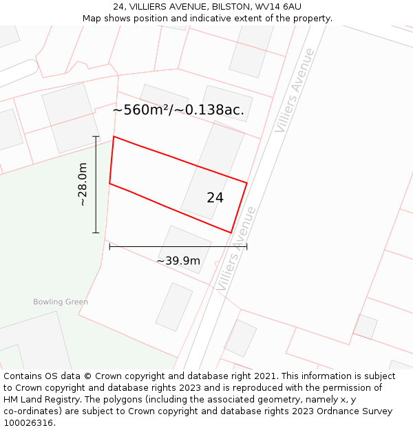 24, VILLIERS AVENUE, BILSTON, WV14 6AU: Plot and title map