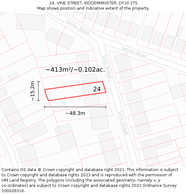 24, VINE STREET, KIDDERMINSTER, DY10 2TS: Plot and title map
