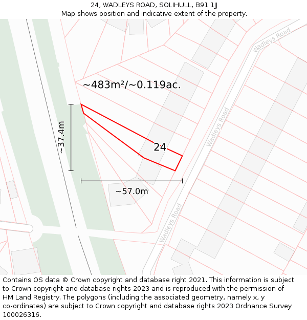 24, WADLEYS ROAD, SOLIHULL, B91 1JJ: Plot and title map