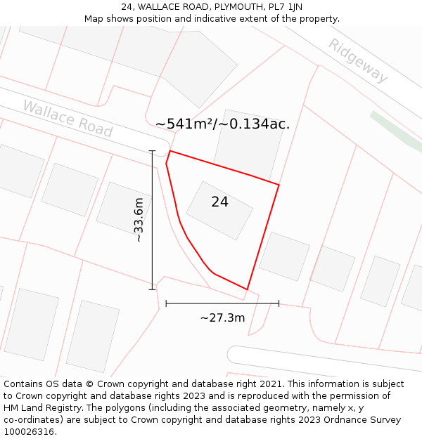 24, WALLACE ROAD, PLYMOUTH, PL7 1JN: Plot and title map