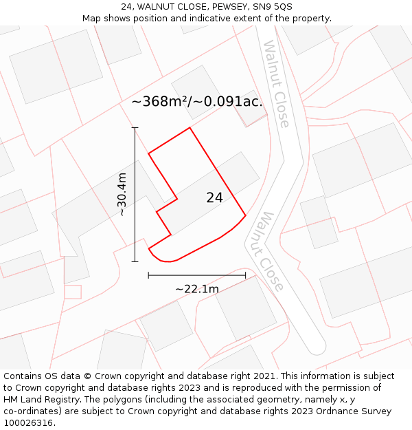 24, WALNUT CLOSE, PEWSEY, SN9 5QS: Plot and title map