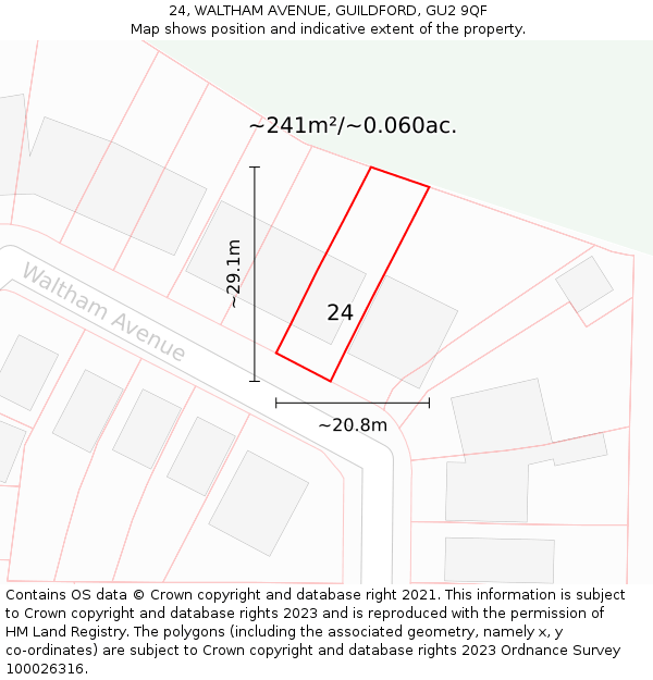 24, WALTHAM AVENUE, GUILDFORD, GU2 9QF: Plot and title map