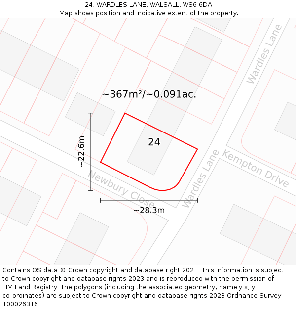 24, WARDLES LANE, WALSALL, WS6 6DA: Plot and title map