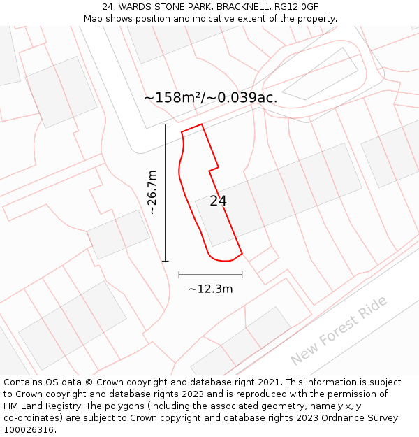 24, WARDS STONE PARK, BRACKNELL, RG12 0GF: Plot and title map