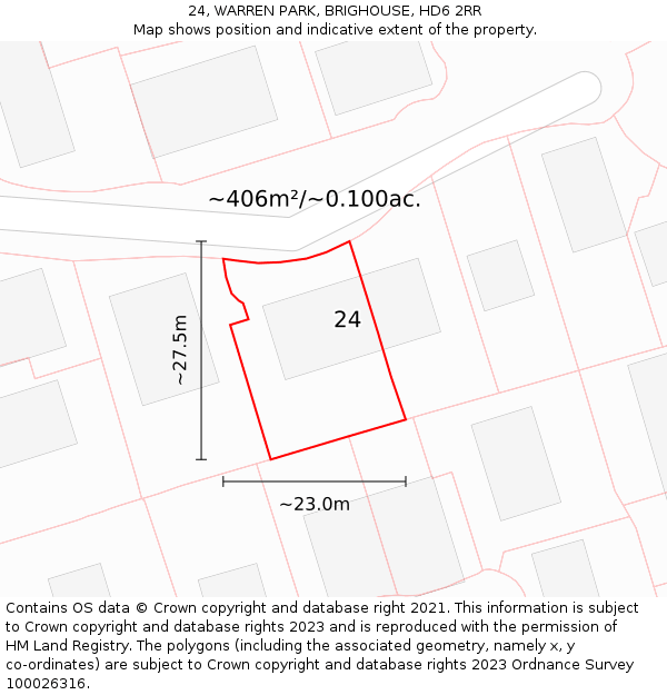 24, WARREN PARK, BRIGHOUSE, HD6 2RR: Plot and title map