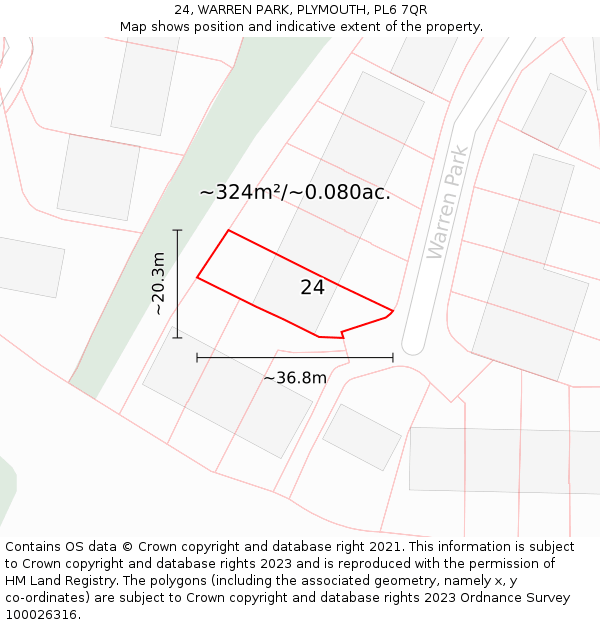 24, WARREN PARK, PLYMOUTH, PL6 7QR: Plot and title map