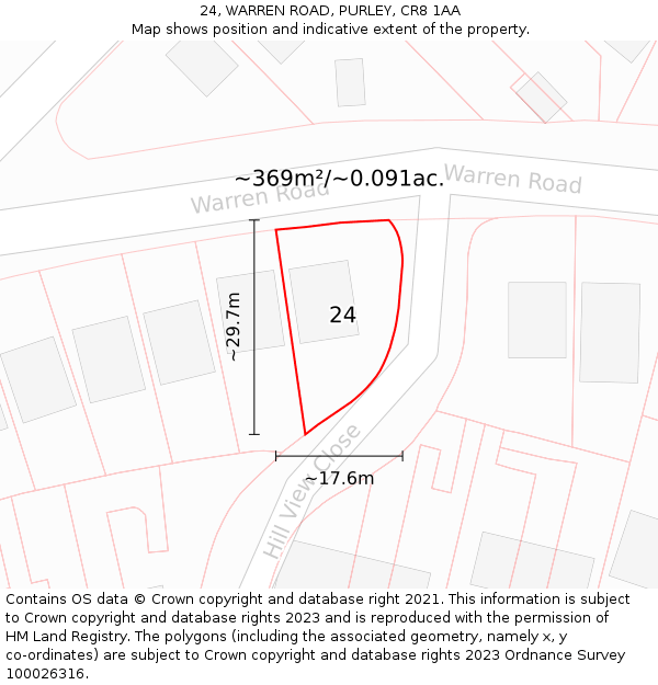 24, WARREN ROAD, PURLEY, CR8 1AA: Plot and title map