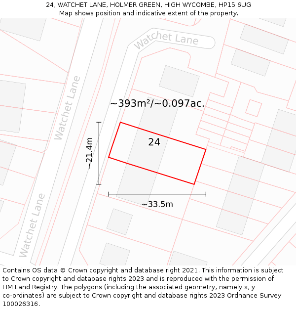 24, WATCHET LANE, HOLMER GREEN, HIGH WYCOMBE, HP15 6UG: Plot and title map