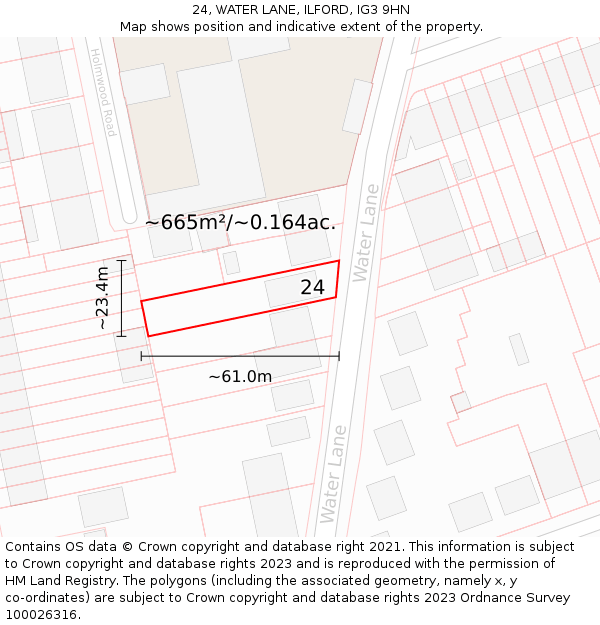 24, WATER LANE, ILFORD, IG3 9HN: Plot and title map