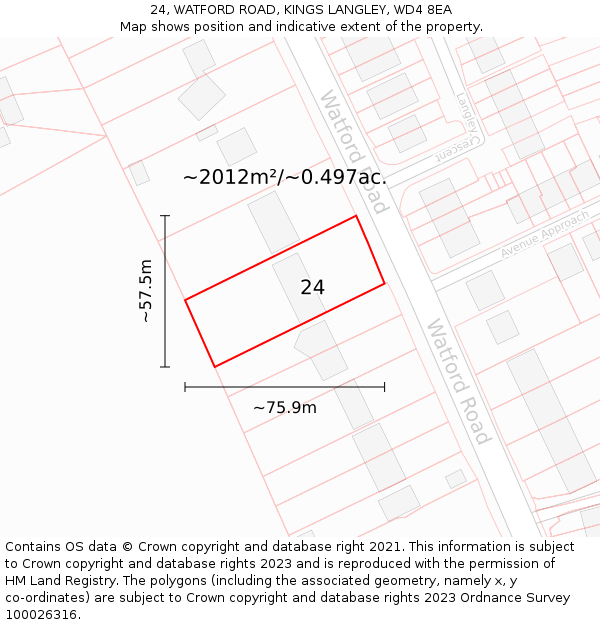 24, WATFORD ROAD, KINGS LANGLEY, WD4 8EA: Plot and title map