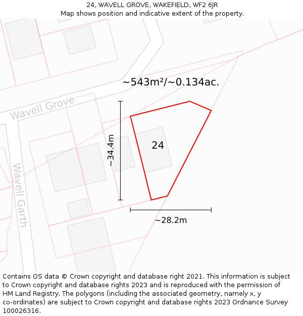 24, WAVELL GROVE, WAKEFIELD, WF2 6JR: Plot and title map