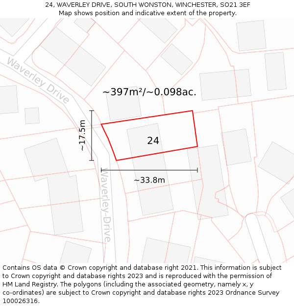 24, WAVERLEY DRIVE, SOUTH WONSTON, WINCHESTER, SO21 3EF: Plot and title map