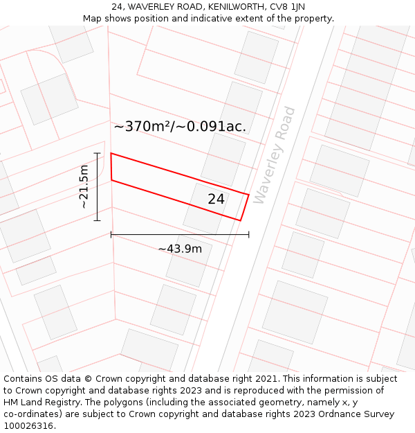 24, WAVERLEY ROAD, KENILWORTH, CV8 1JN: Plot and title map