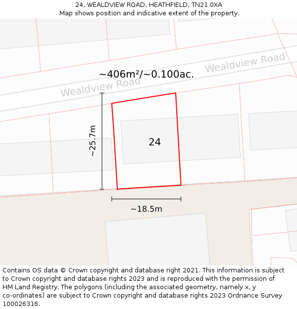 24, WEALDVIEW ROAD, HEATHFIELD, TN21 0XA: Plot and title map