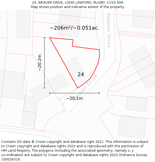 24, WEAVER DRIVE, LONG LAWFORD, RUGBY, CV23 9SR: Plot and title map