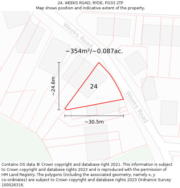 24, WEEKS ROAD, RYDE, PO33 2TP: Plot and title map