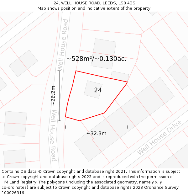 24, WELL HOUSE ROAD, LEEDS, LS8 4BS: Plot and title map