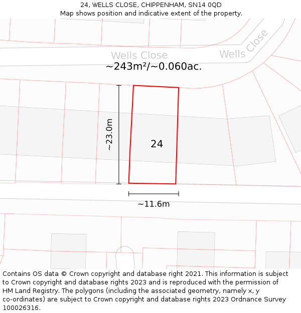 24, WELLS CLOSE, CHIPPENHAM, SN14 0QD: Plot and title map