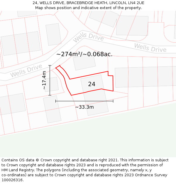 24, WELLS DRIVE, BRACEBRIDGE HEATH, LINCOLN, LN4 2UE: Plot and title map
