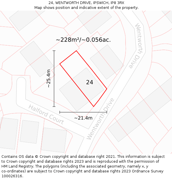24, WENTWORTH DRIVE, IPSWICH, IP8 3RX: Plot and title map