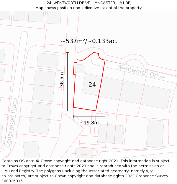 24, WENTWORTH DRIVE, LANCASTER, LA1 3RJ: Plot and title map