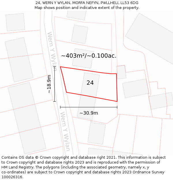 24, WERN Y WYLAN, MORFA NEFYN, PWLLHELI, LL53 6DG: Plot and title map