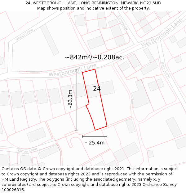 24, WESTBOROUGH LANE, LONG BENNINGTON, NEWARK, NG23 5HD: Plot and title map