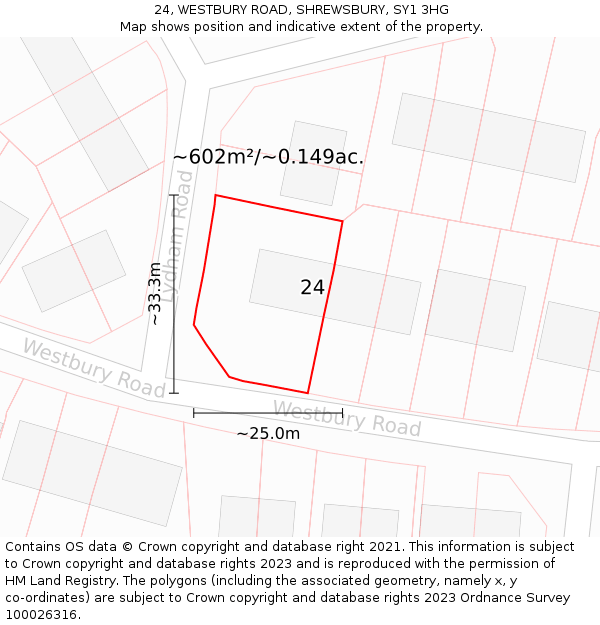 24, WESTBURY ROAD, SHREWSBURY, SY1 3HG: Plot and title map