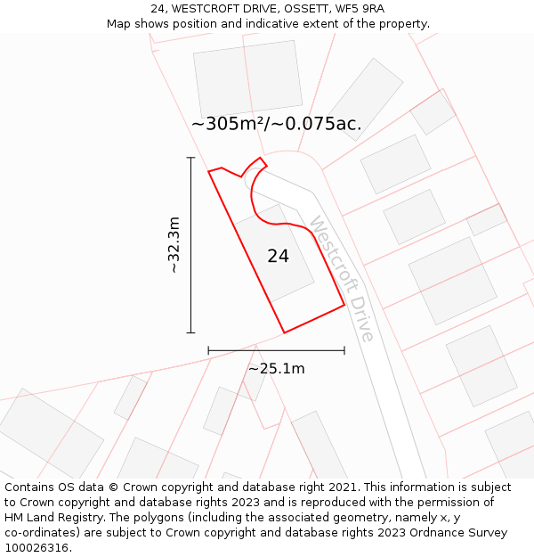 24, WESTCROFT DRIVE, OSSETT, WF5 9RA: Plot and title map