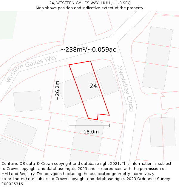 24, WESTERN GAILES WAY, HULL, HU8 9EQ: Plot and title map