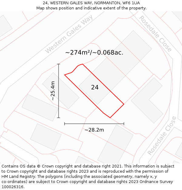 24, WESTERN GALES WAY, NORMANTON, WF6 1UA: Plot and title map