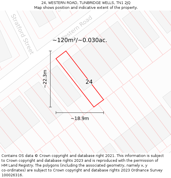 24, WESTERN ROAD, TUNBRIDGE WELLS, TN1 2JQ: Plot and title map