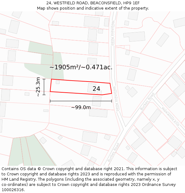 24, WESTFIELD ROAD, BEACONSFIELD, HP9 1EF: Plot and title map