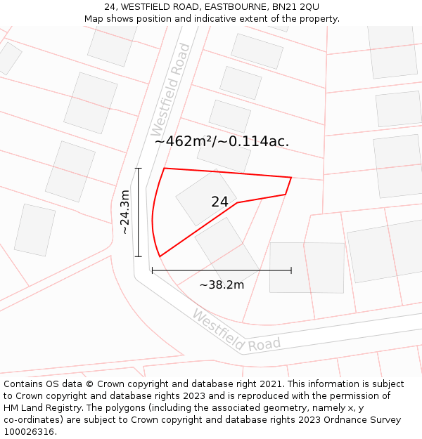 24, WESTFIELD ROAD, EASTBOURNE, BN21 2QU: Plot and title map