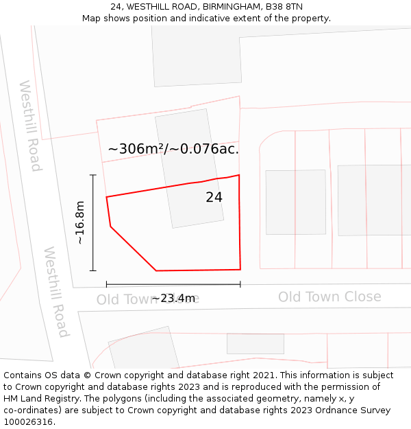 24, WESTHILL ROAD, BIRMINGHAM, B38 8TN: Plot and title map