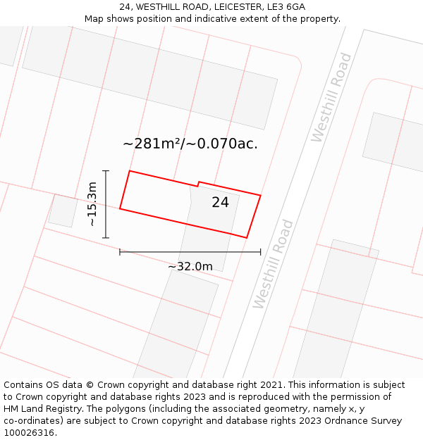 24, WESTHILL ROAD, LEICESTER, LE3 6GA: Plot and title map