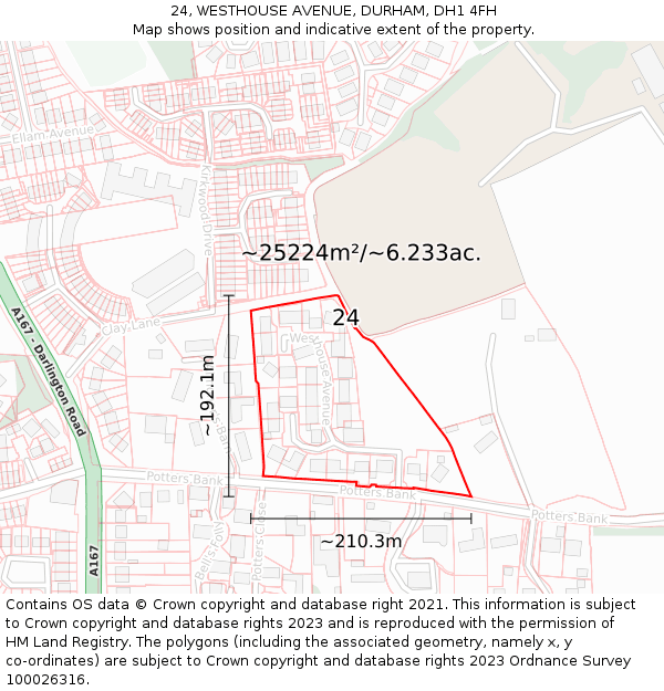 24, WESTHOUSE AVENUE, DURHAM, DH1 4FH: Plot and title map