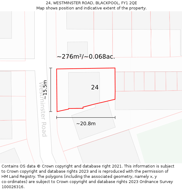 24, WESTMINSTER ROAD, BLACKPOOL, FY1 2QE: Plot and title map