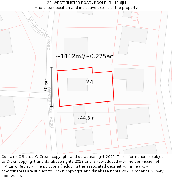 24, WESTMINSTER ROAD, POOLE, BH13 6JN: Plot and title map