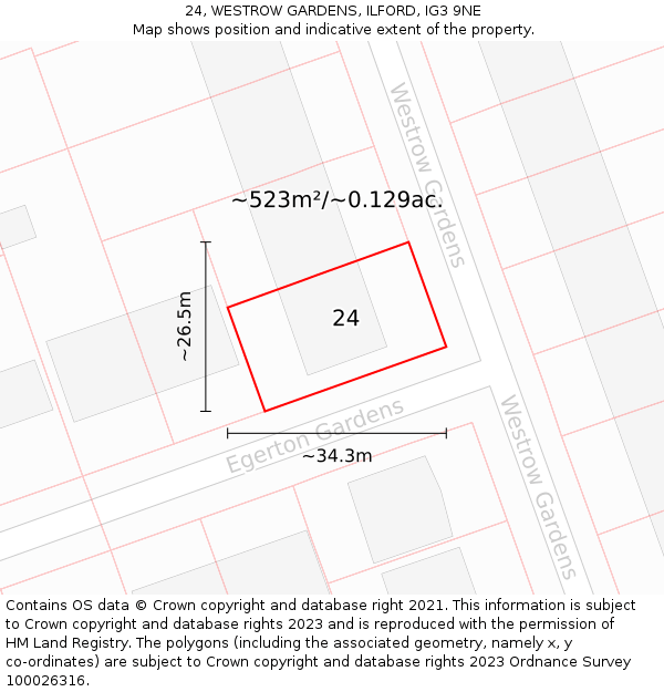24, WESTROW GARDENS, ILFORD, IG3 9NE: Plot and title map